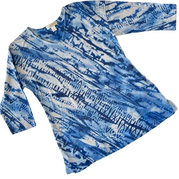 Christopher & Banks Stretchy Tunic Top SzM Blue Metallic Embellished V-Neck - Picture 1 of 12